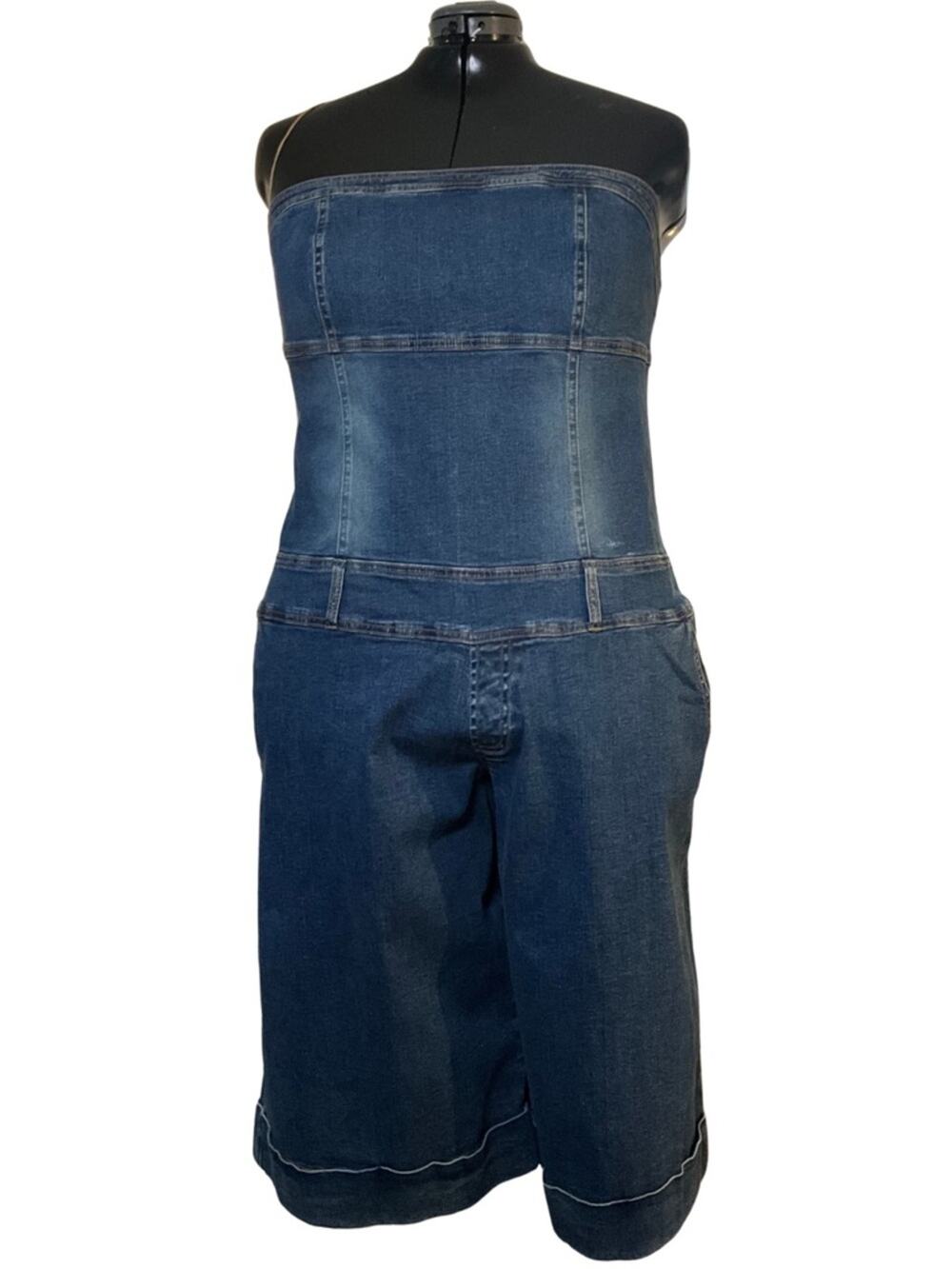 Y2K Strapless Denim Jorts Romper Wide Leg Corset Plus 24 EUC Indie Sleaze grunge